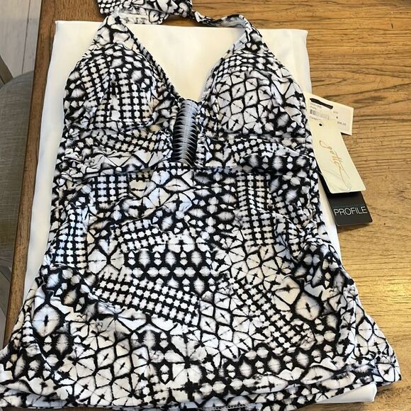 GOTTEX PROFILE BLACK. WHITE, GREY TANKINI HALTER TOP.  NEW - Picture 1 of 7